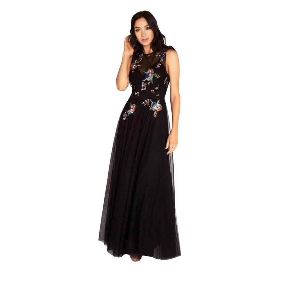 Little Mistress Womens/Ladies Hallie Sequin Embroidered Maxi Dress / Black